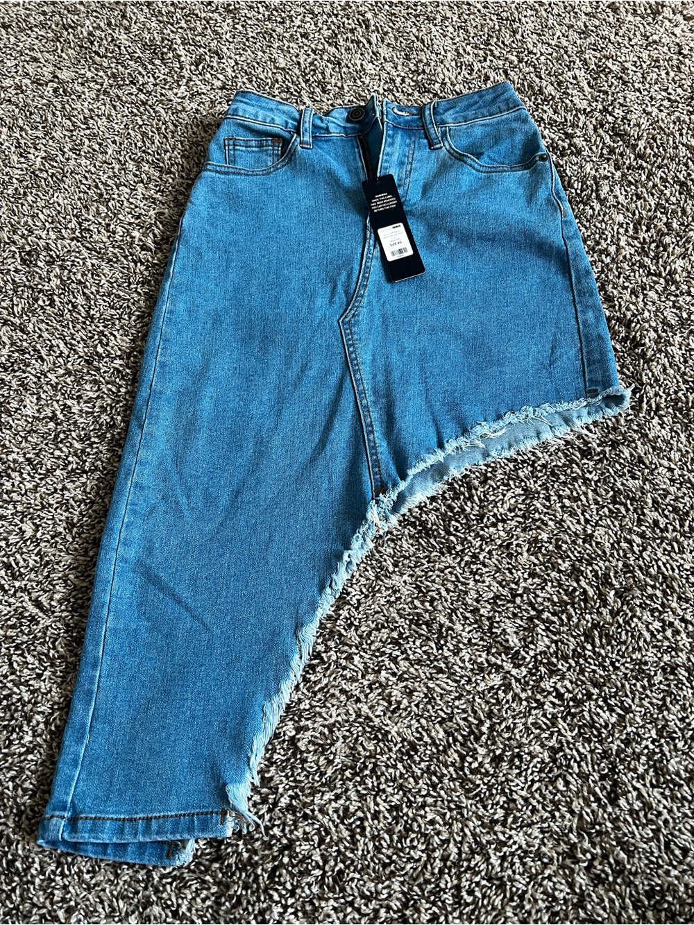 Fashion Nova Blue Asymmetrical Frayed Denim Jeans Skirt